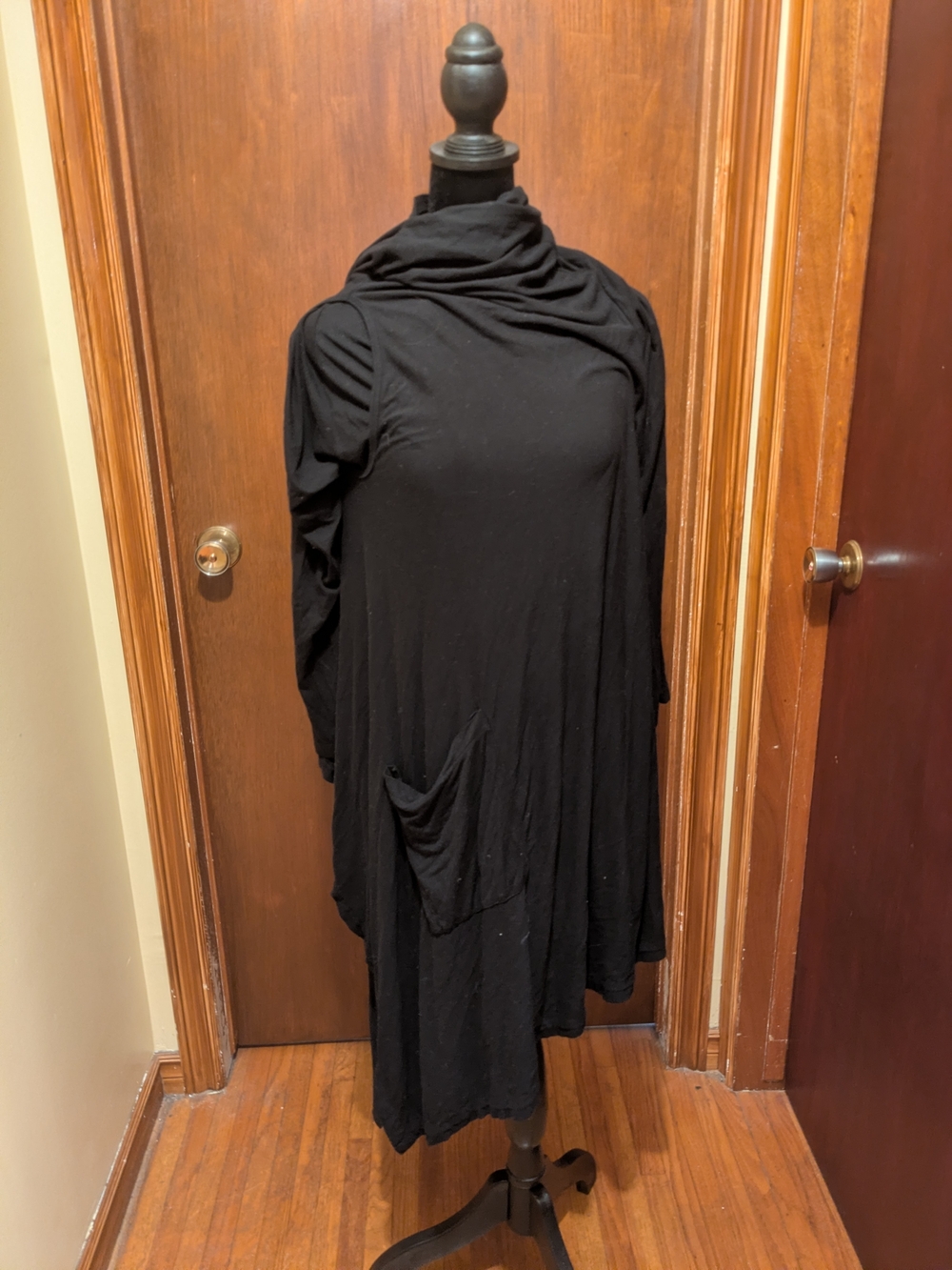 Black Draped Long Sleeve Wrap Tunic with Pocket
